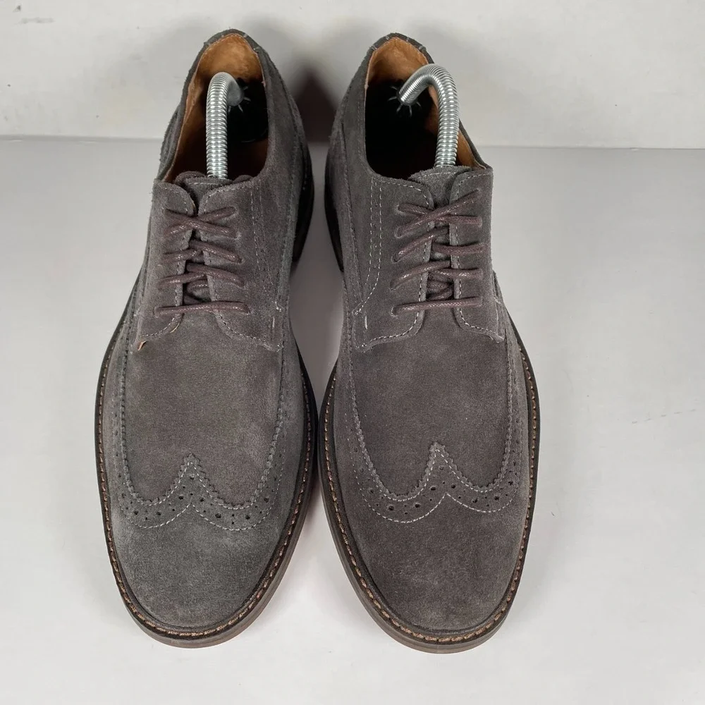 Vionic Bruno Oxford Shoes Mens Size 8.5 Gray Suede Wingtip Lace Up Casual Dress
